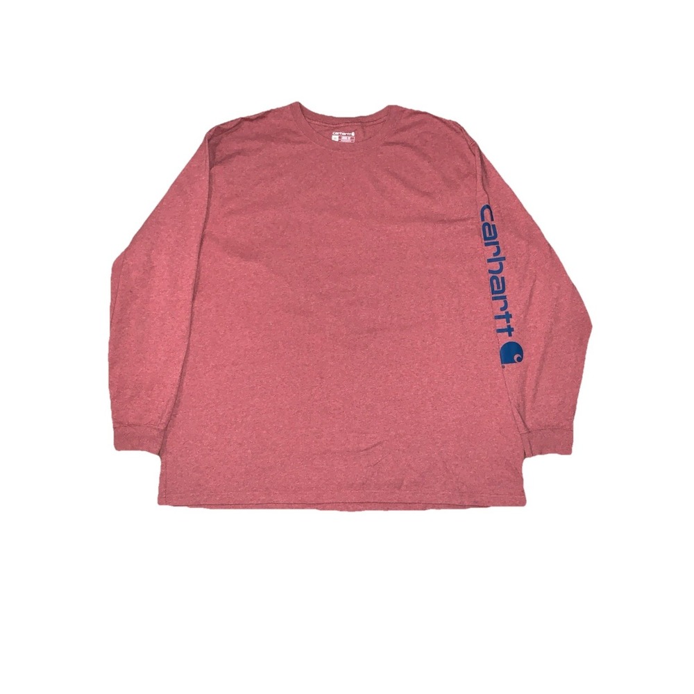 Carhartt 3XL Loose Fit Long Sleeve Shirt Red Blue Logo Sleeve Cotton Workwear